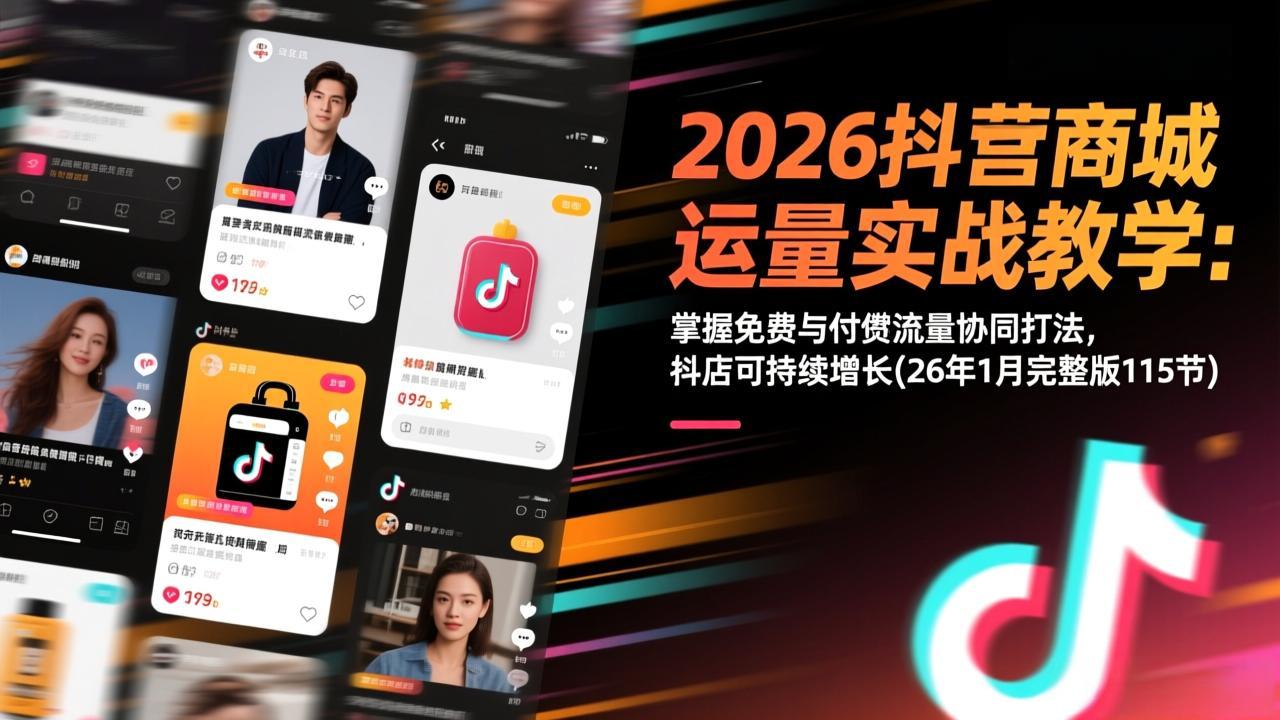 2026抖音商城运营实战教学：掌握免费与付费流量协同打法，抖店可持续增长(26年1月完整版115节-小艾网创