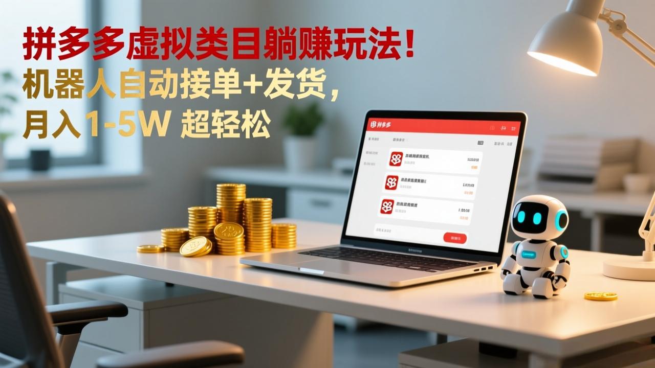 多多虚拟类目躺赚玩法！机器人自动接单+发货，月入 1-5W 超轻松-小艾网创