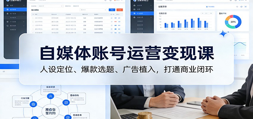 自媒体账号运营变现课:人设定位、爆款选题、广告植入,打通商业闭环-小艾网创
