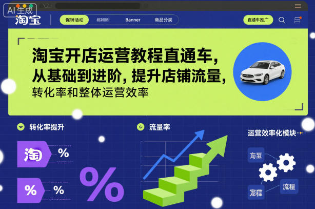 淘宝开店运营教程直通车，从基础到进阶，提升店铺流量，转化率和整体运营效率(更新26年1月)-小艾网创