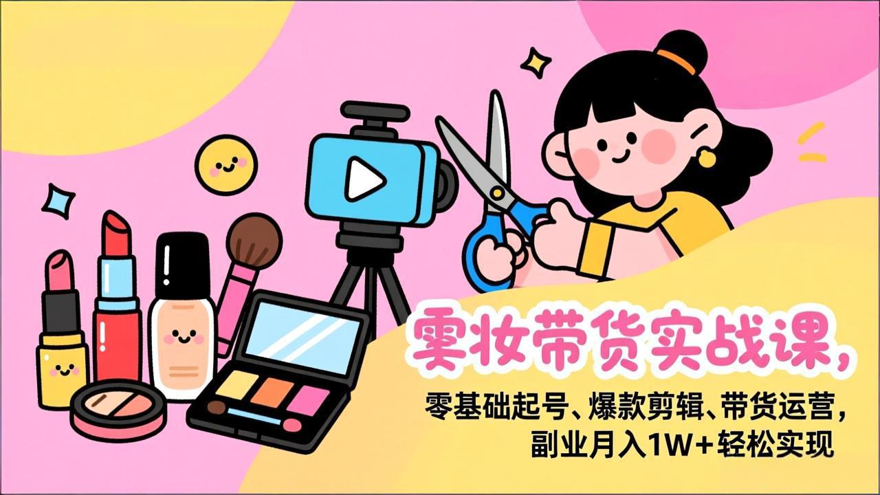美妆带货实战课,零基础起号、爆款剪辑、带货运营,副业月入1W+轻松实现-小艾网创