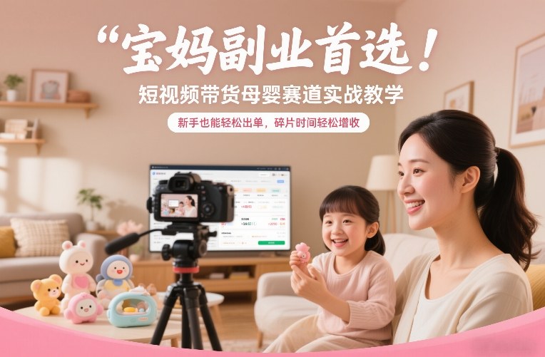 宝妈副业首选！短视频带货母婴赛道实战教学，新手也能轻松出单，碎片时间轻松增收-小艾网创