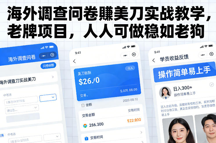 海外调查问卷賺美刀实战教学，老牌项目，人人可做稳如老狗-小艾网创