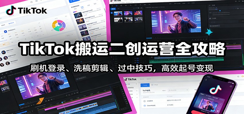 TikTok搬运二创运营全攻略:刷机登录、洗稿剪辑 、过中技巧,高效起号变现-小艾网创