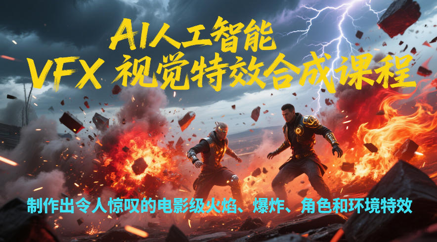 AI人工智能VFX视觉特效合成课程，制作出令人惊叹的电影级火焰、爆炸、角色和环境特效-小艾网创