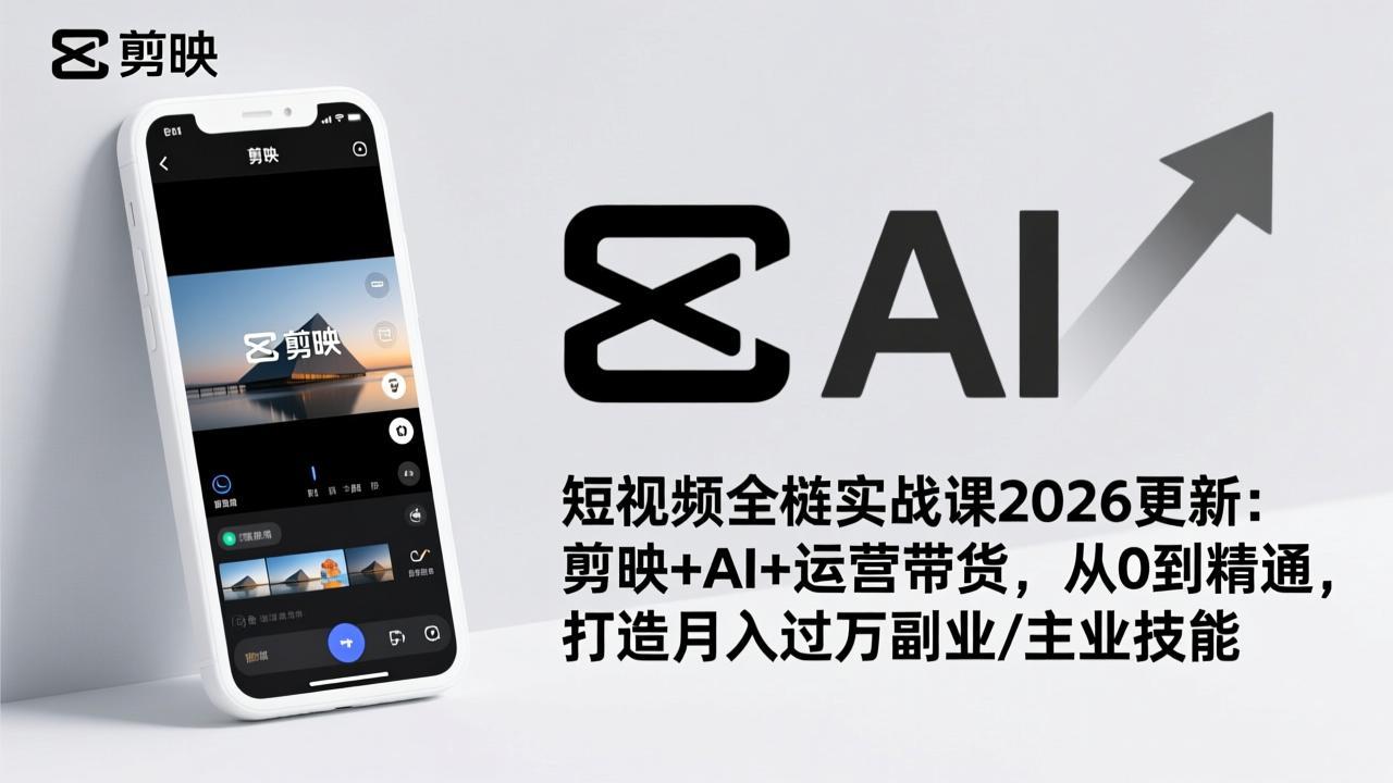 短视频全栈实战课2026更新:剪映+AI+运营带货,从0到精通,打造月入过万副业/主业技能-小艾网创