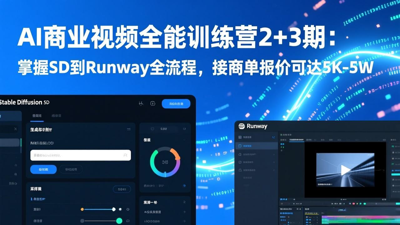 AI商业视频全能训练营2+3期:掌握SD到Runway全流程,接商单报价可达5K-5W-小艾网创