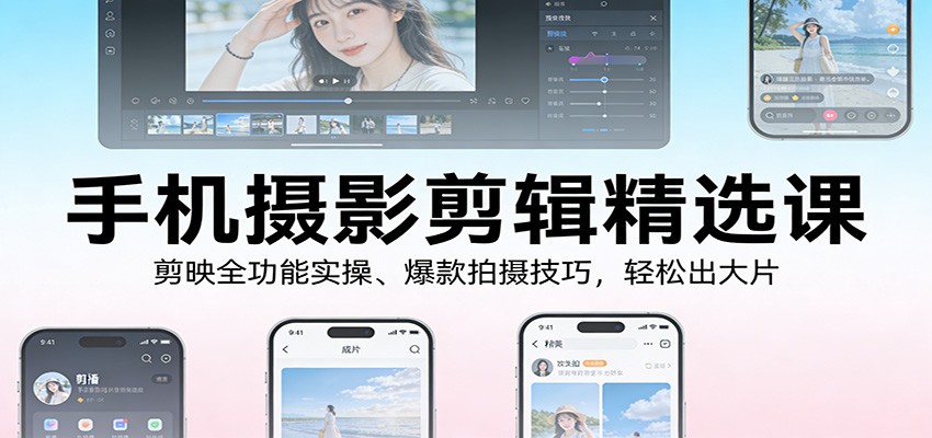 手机摄影剪辑精选课:剪映全功能实操、爆款拍摄技巧,轻松出大片-小艾网创