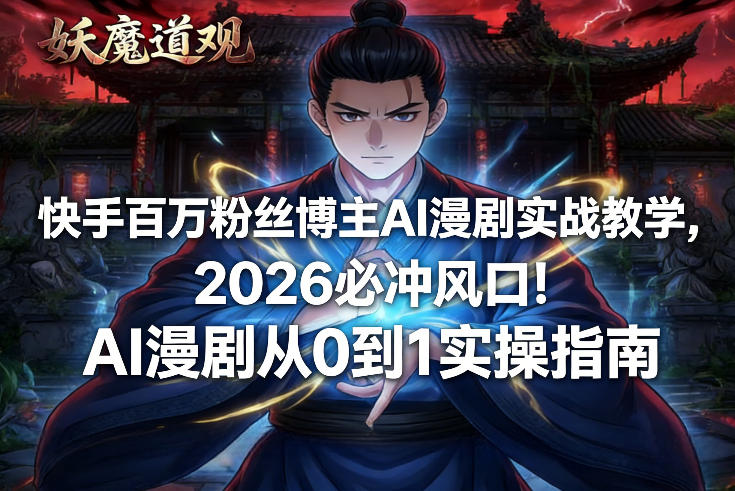 快手百万粉丝博主AI漫剧实战教学，2026必冲风口！AI漫剧从0到1实操指南-小艾网创