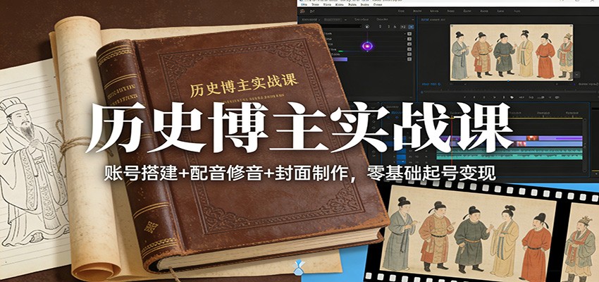 历史博主实战课：账号搭建+配音修音+封面制作，零基础起号变现-小艾网创