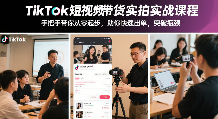 TikTok短视频带货实拍实战课程，手把手带你从零起步，助你快速出单，突破瓶颈-小艾网创