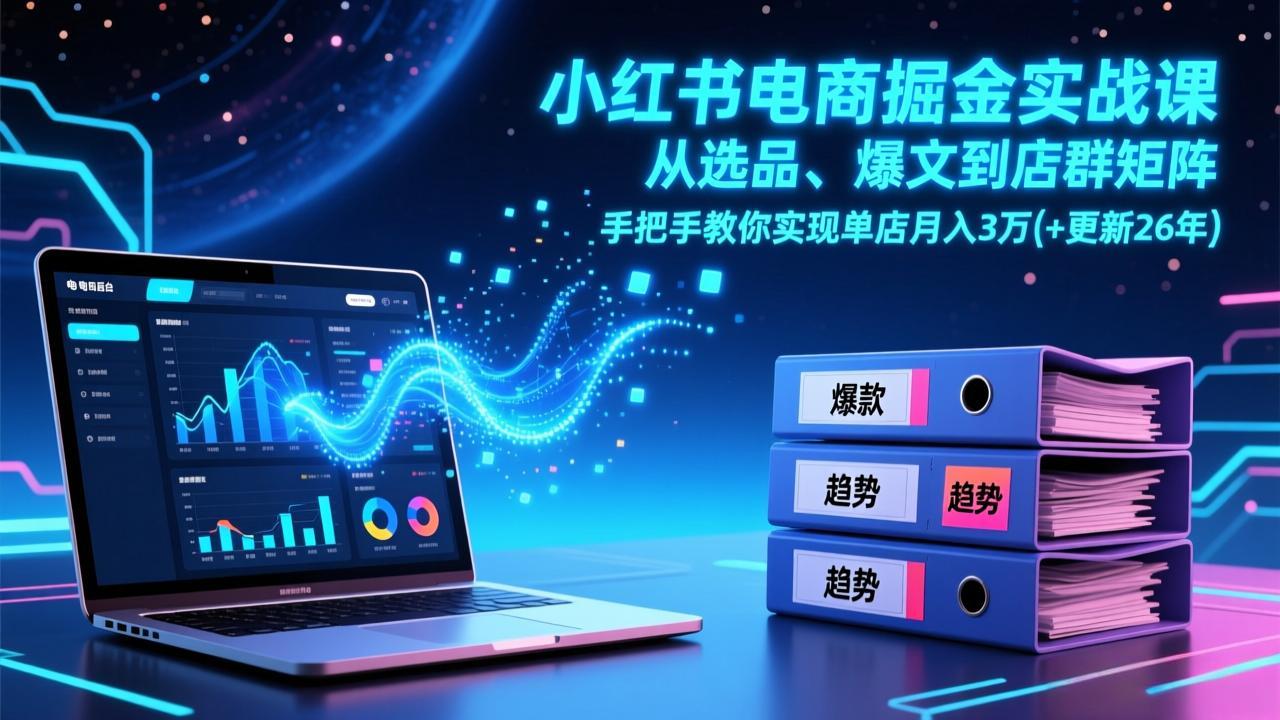 小红书电商掘金实战课,从选品、爆文到店群矩阵,手把手教你实现单店月入3万+(更新26年-小艾网创