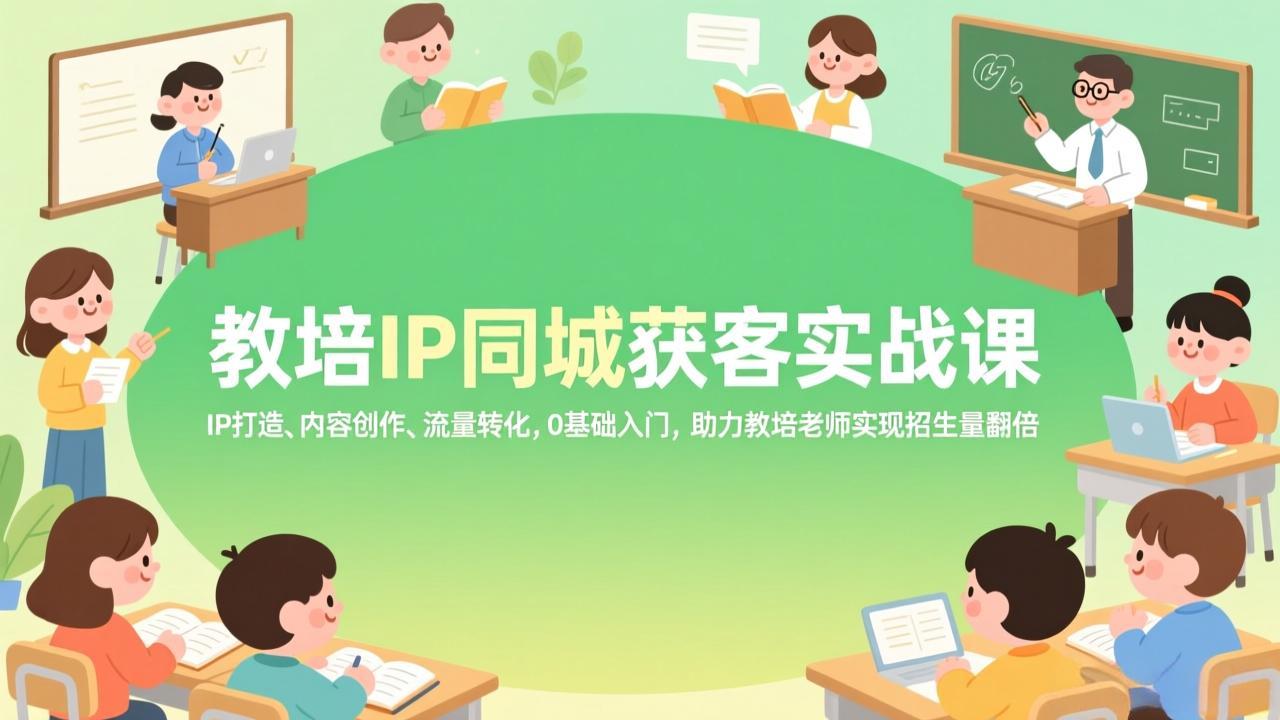 教培IP同城获客实战课，IP打造、内容创作、流量转化，0基础入门，助力教培老师实现招生量翻倍-小艾网创