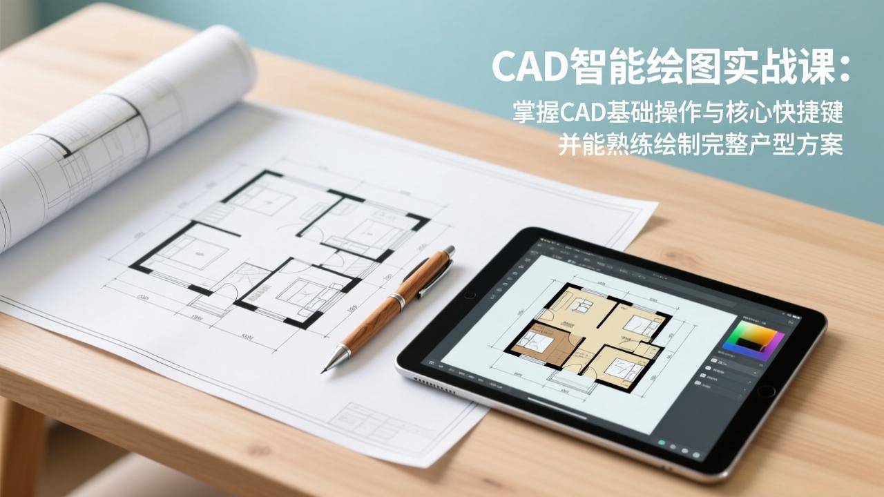 CAD智能绘图实战课：掌握CAD基础操作与核心快捷键，并能熟练绘制完整户型方案-小艾网创