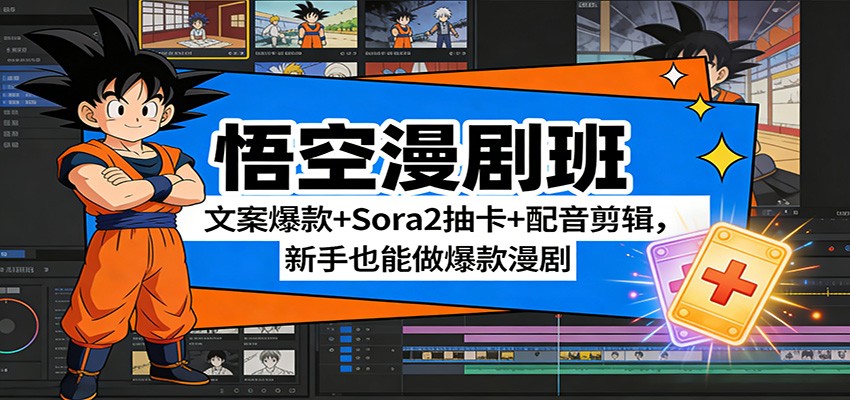 悟空漫剧班：文案爆款+Sora2抽卡+配音剪辑，新手也能做爆款漫剧-小艾网创
