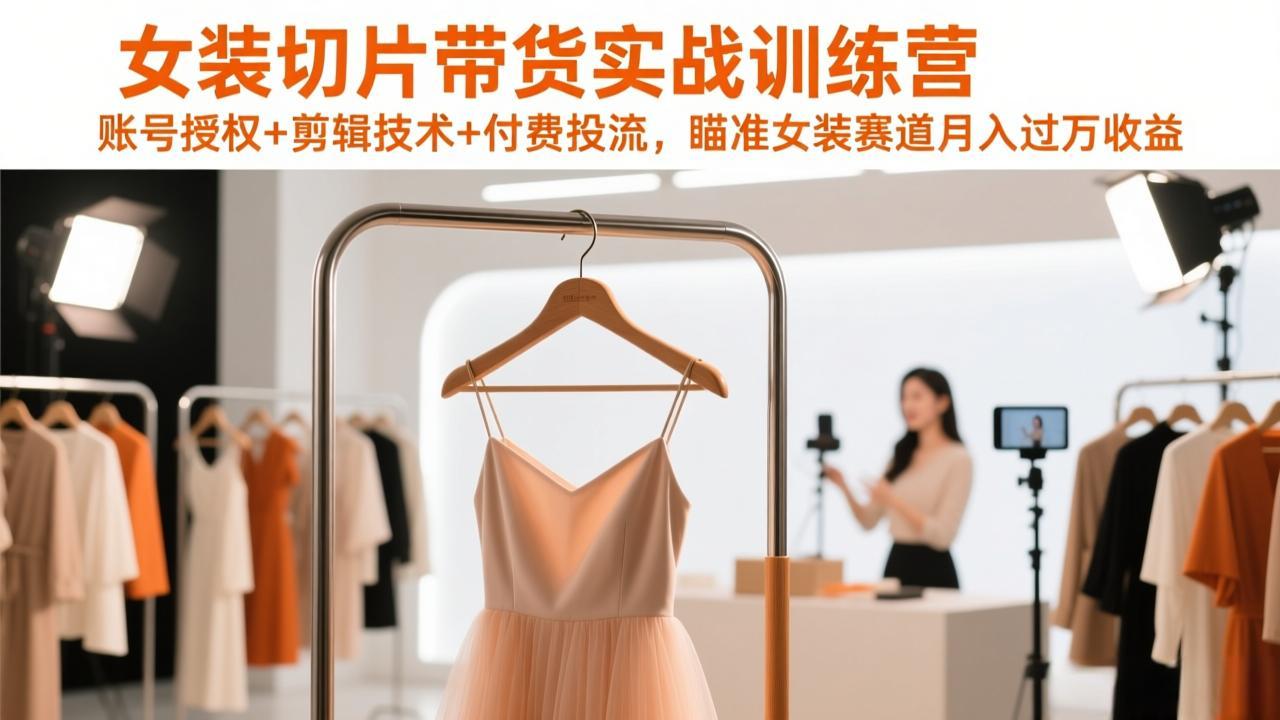 女装切片带货实战训练营，账号授权+剪辑技术+付费投流，瞄准女装赛道月入过万收益-小艾网创
