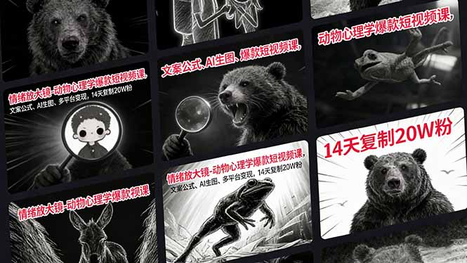 情绪放大镜-动物心理学爆款短视频课，文案公式、AI生图、多平台变现，14天复制20W粉-小艾网创