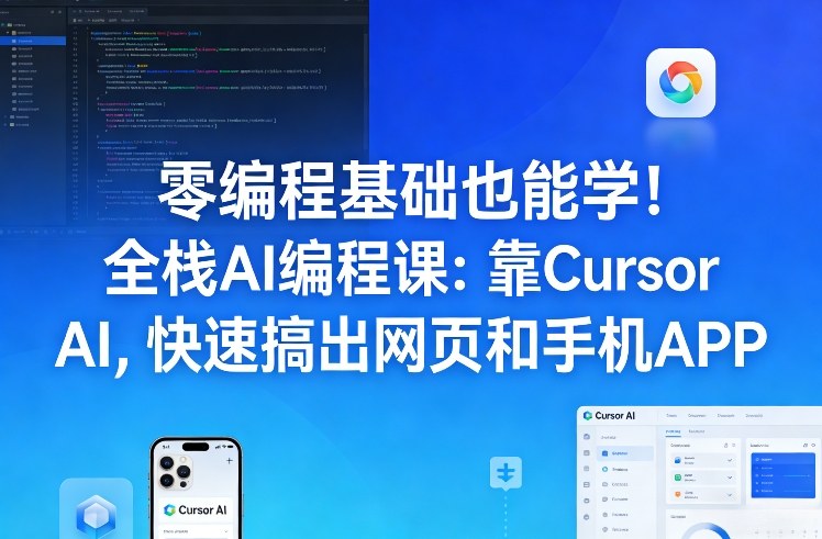 零编程基础也能学!全栈AI编程课:靠Cursor AI,快速搞出网页和手机APP-小艾网创