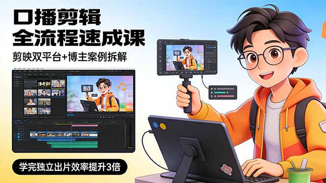 口播剪辑全流程速成课，剪映双平台+博主案例拆解，学完独立出片效率提升3倍-小艾网创