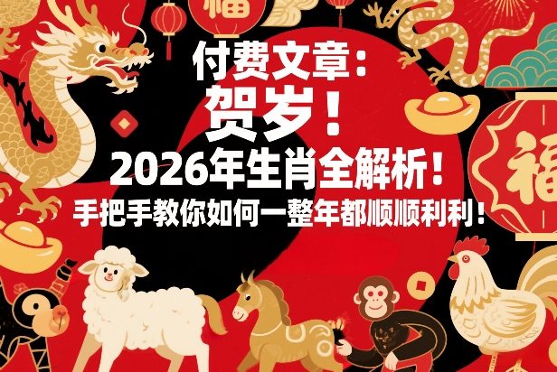 付费文章：贺岁！2026年生肖全解析！手把手教你如何一整年都顺顺利利！-小艾网创