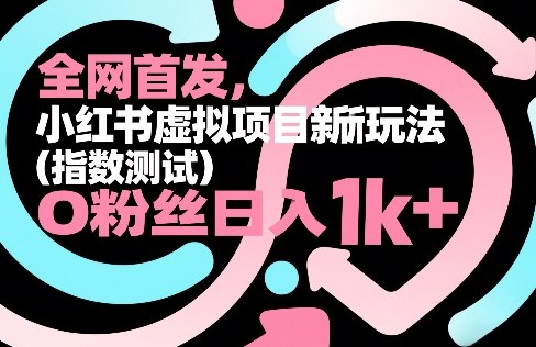 全网首发,小红书虚拟项目新玩法(指数测试),0粉丝日入1k+,整个玩法完整拆解!-小艾网创