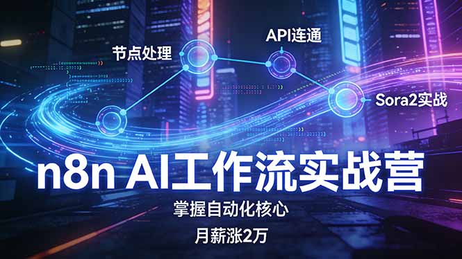 n8n AI工作流实战营，节点处理+API连通+Sora2实战，掌握自动化核心月薪涨2万-小艾网创