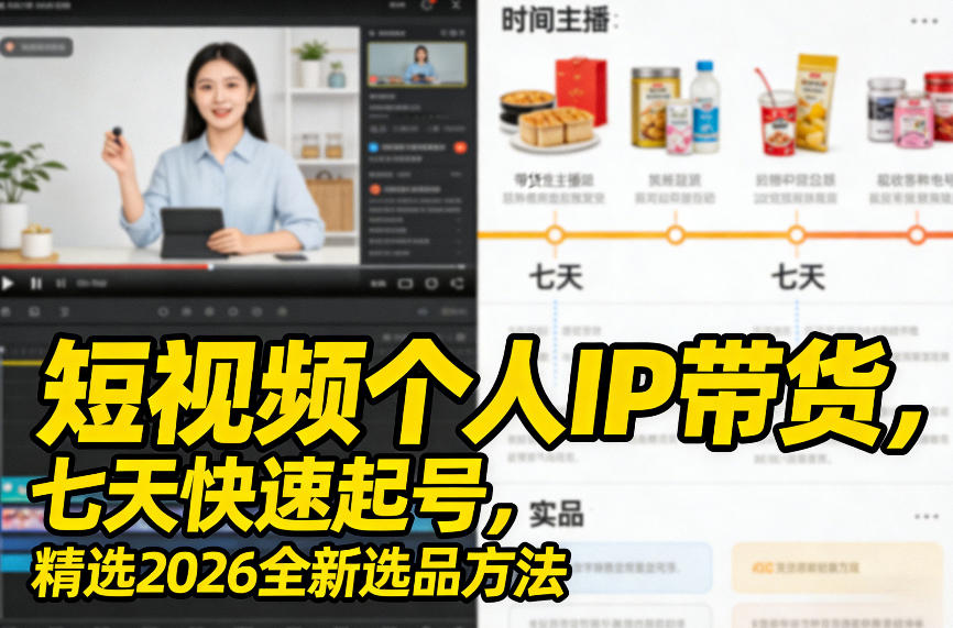 短视频个人IP带货,七天快速起号,精选2026全新选品方法-小艾网创