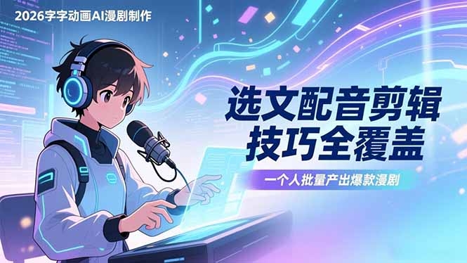 2026字字动画AI漫剧制作-1期，选文配音剪辑技巧全覆盖，一个人就能批量产出爆款漫剧-小艾网创