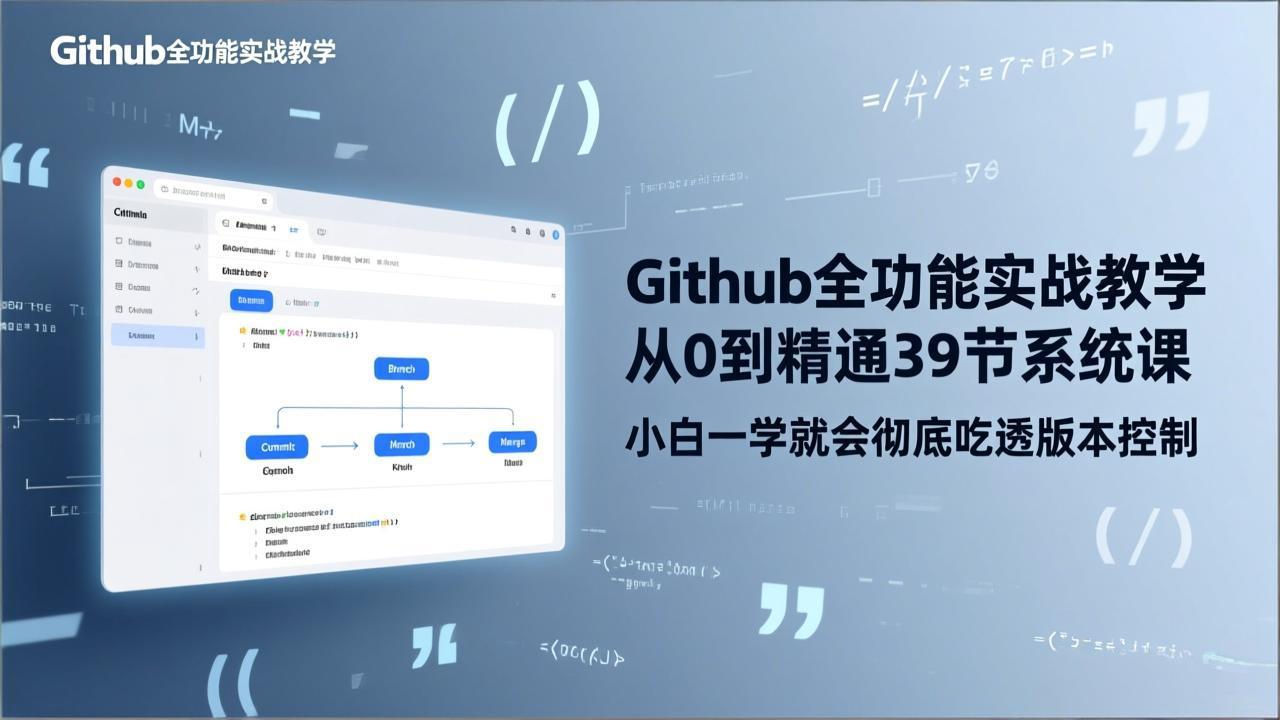 GitHub-全功能实战教学,从0到精通39节系统课,小白一学就会彻底吃透版本控制-小艾网创