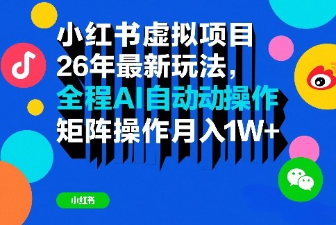 小红书虚拟项目26年最新玩法，全程AI自动操作，矩阵操作月入1W＋【揭秘】-小艾网创