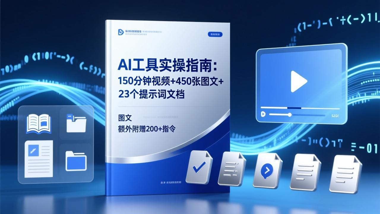 AI工具实操指南:150分钟视频+450张图文+23个提示词文档,额外附赠200+指令-小艾网创