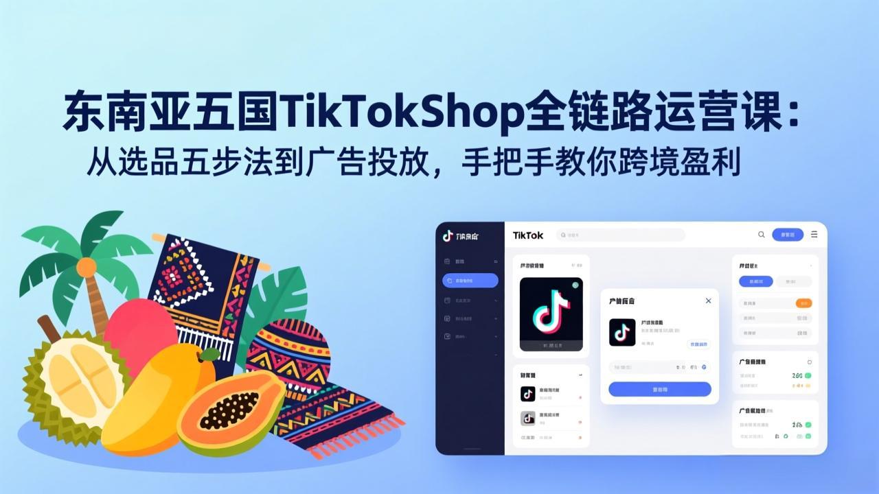 东南亚五国TikTok Shop全链路运营课:从选品五步法到广告投放,手把手教你跨境盈利-小艾网创