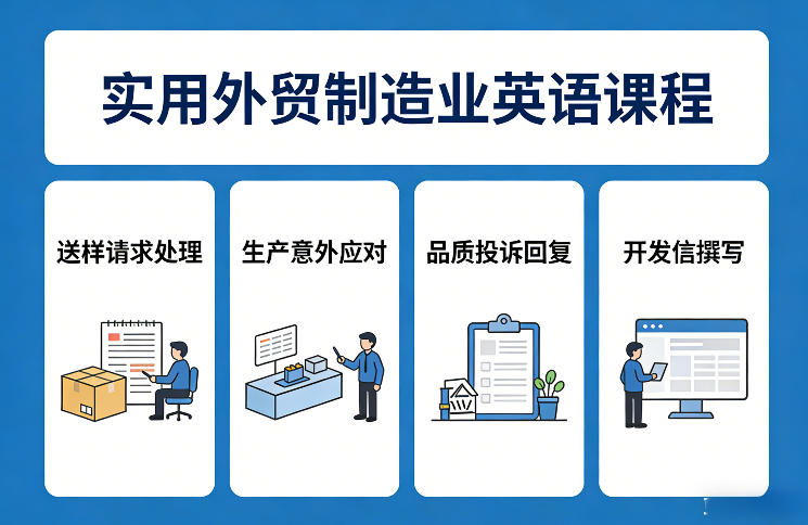 实用外贸制造业英语课程，教你专业处理送样请求、应对生产意外、回复品质投诉、撰写开发信等-小艾网创