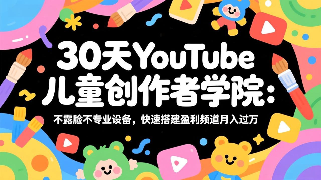 30天YouTube儿童创作者学院：不露脸不专业设备，快速搭建盈利频道月入过万-小艾网创