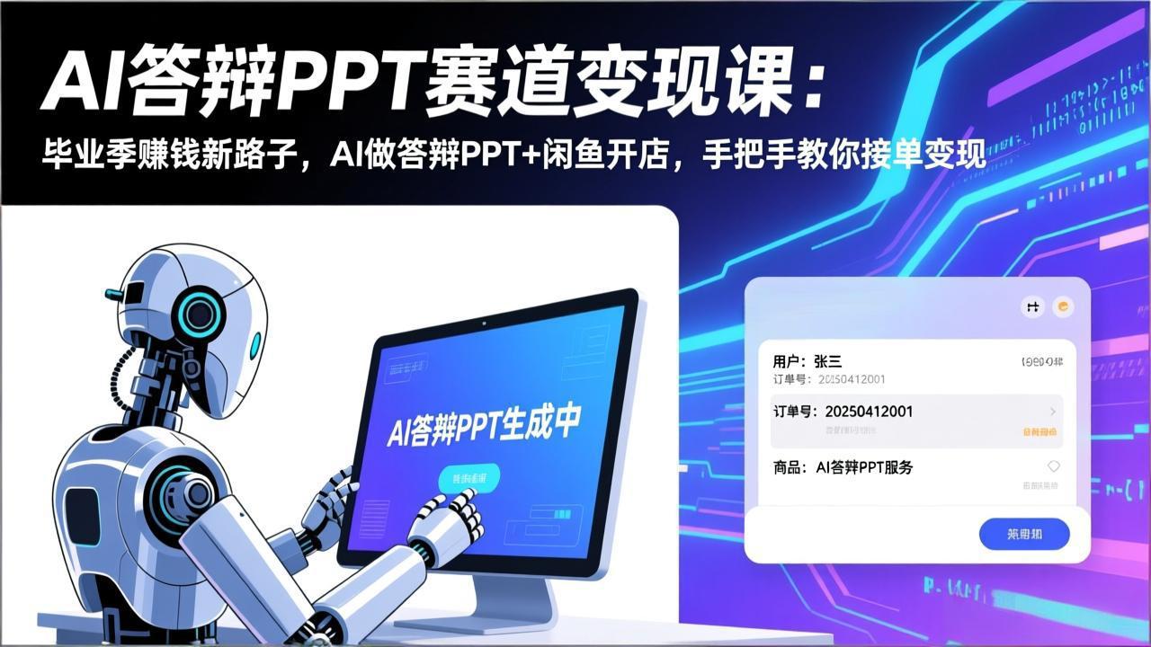 AI答辩PPT赛道变现课：毕业季赚钱新路子，AI做答辩PPT+闲鱼开店，手把手教你接单变现-小艾网创