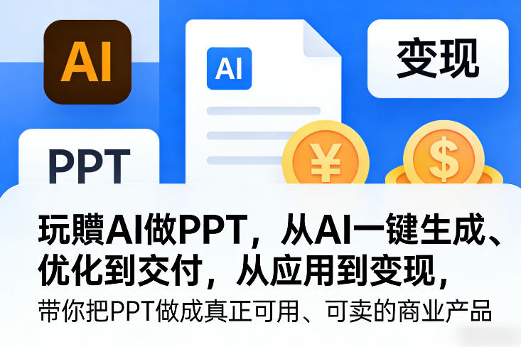 玩賺AI做PPT，从AI一键生成、优化到交付，从应用到变现，带你把PPT做成真正可用、可卖的商业产品-小艾网创