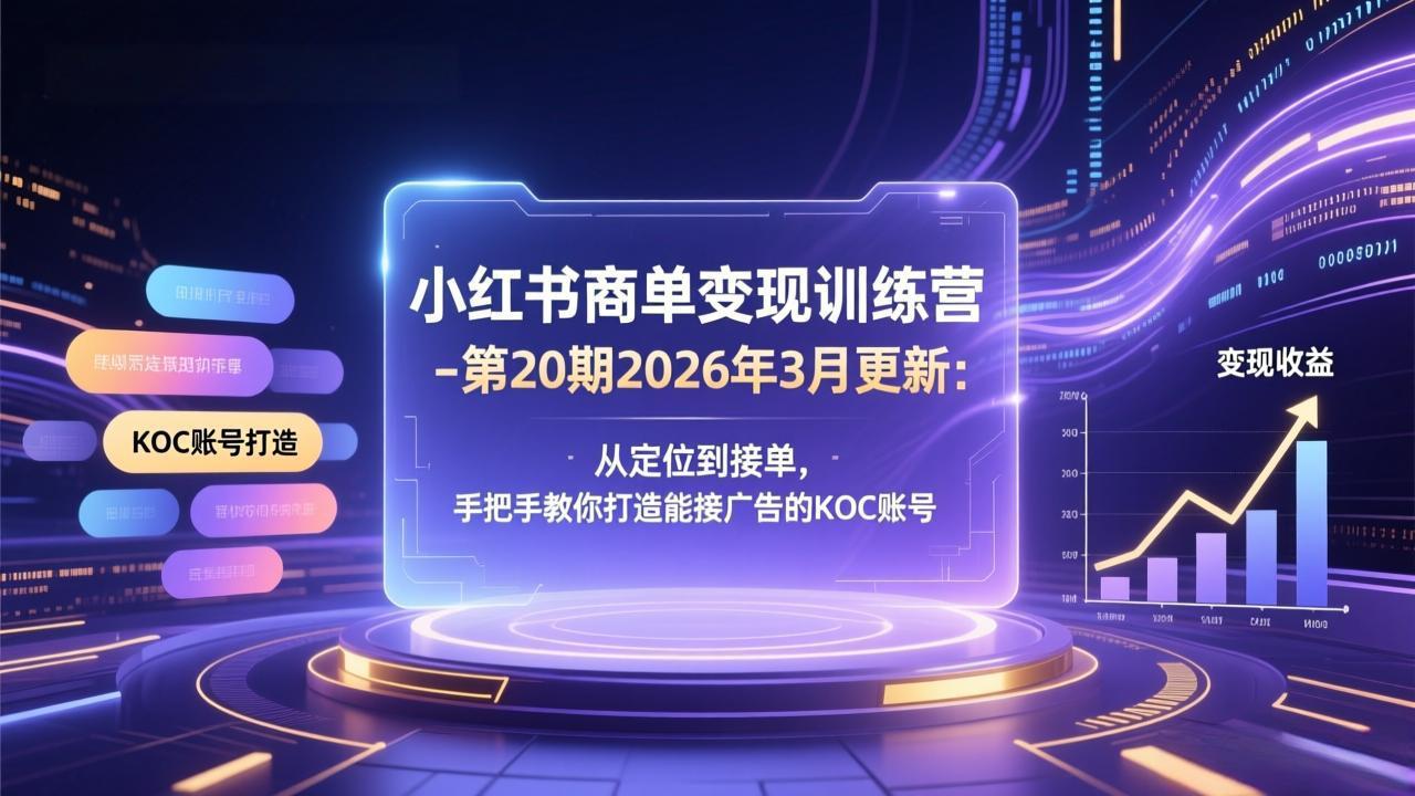 小红书商单变现训练营-第20期26年3月更新：从定位到接单，手把手教你打造能接广告的KOC账号-小艾网创