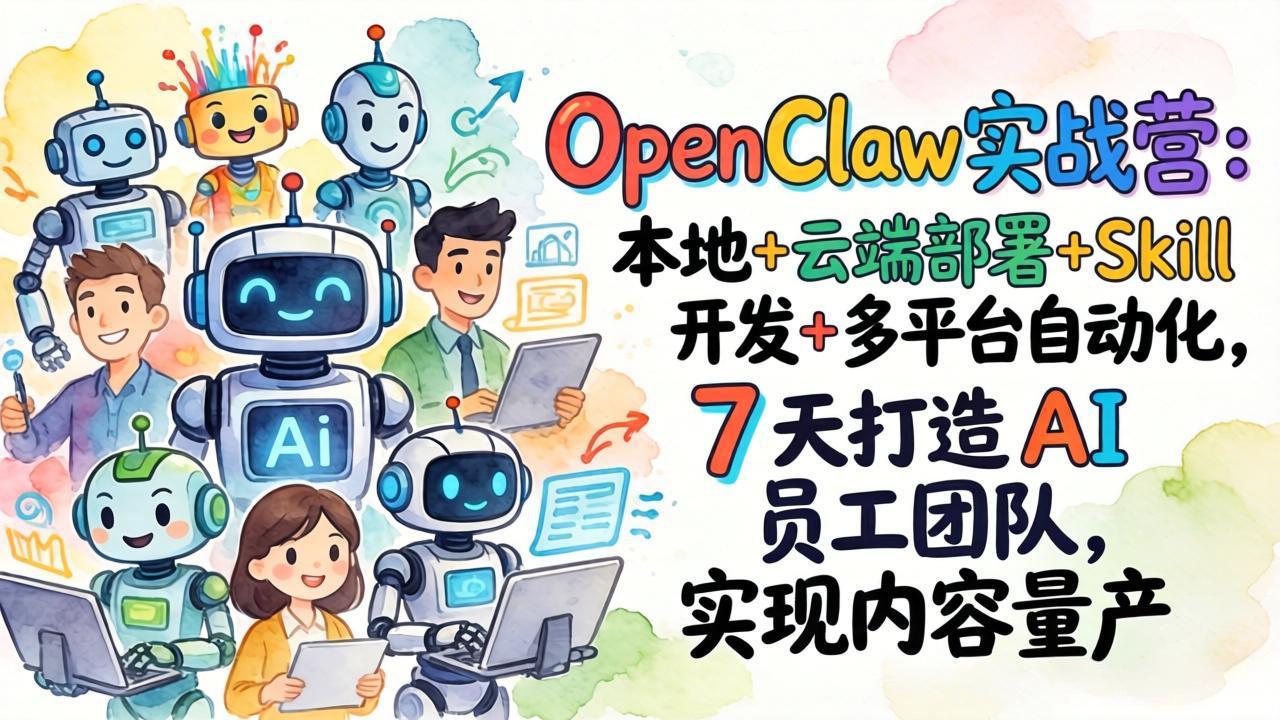 OpenClaw实战营：本地+云端部署+Skill开发+多平台自动化，7 天打造 AI 员工团队，实现内容量产-小艾网创
