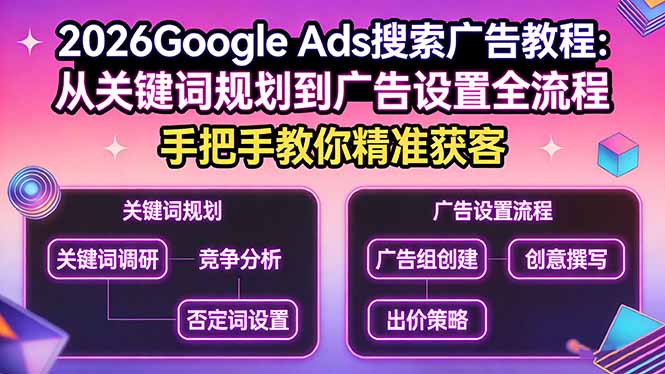 2026Google Ads搜索广告教程：从关键词规划到广告设置全流程，手把手教你精准获客-小艾网创
