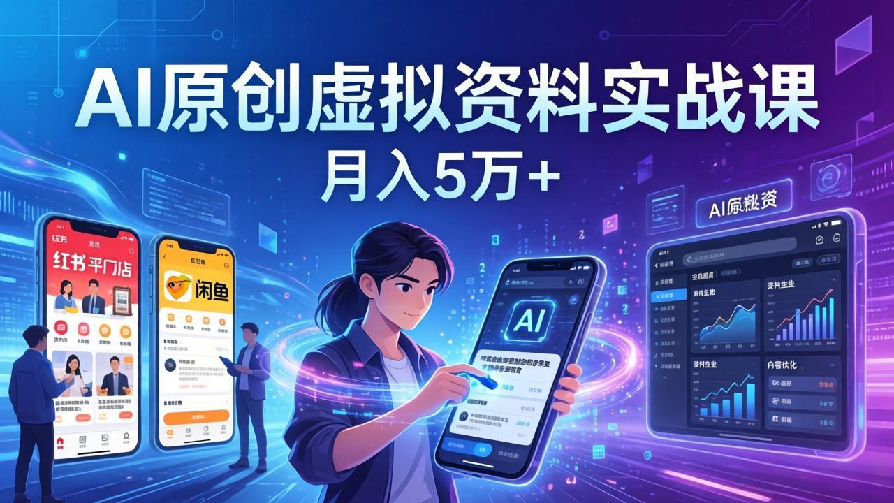 AI原创虚拟资料实战课:2026新机会,小红书闲鱼开店,普通人用AI轻松变现,月入5万+-小艾网创