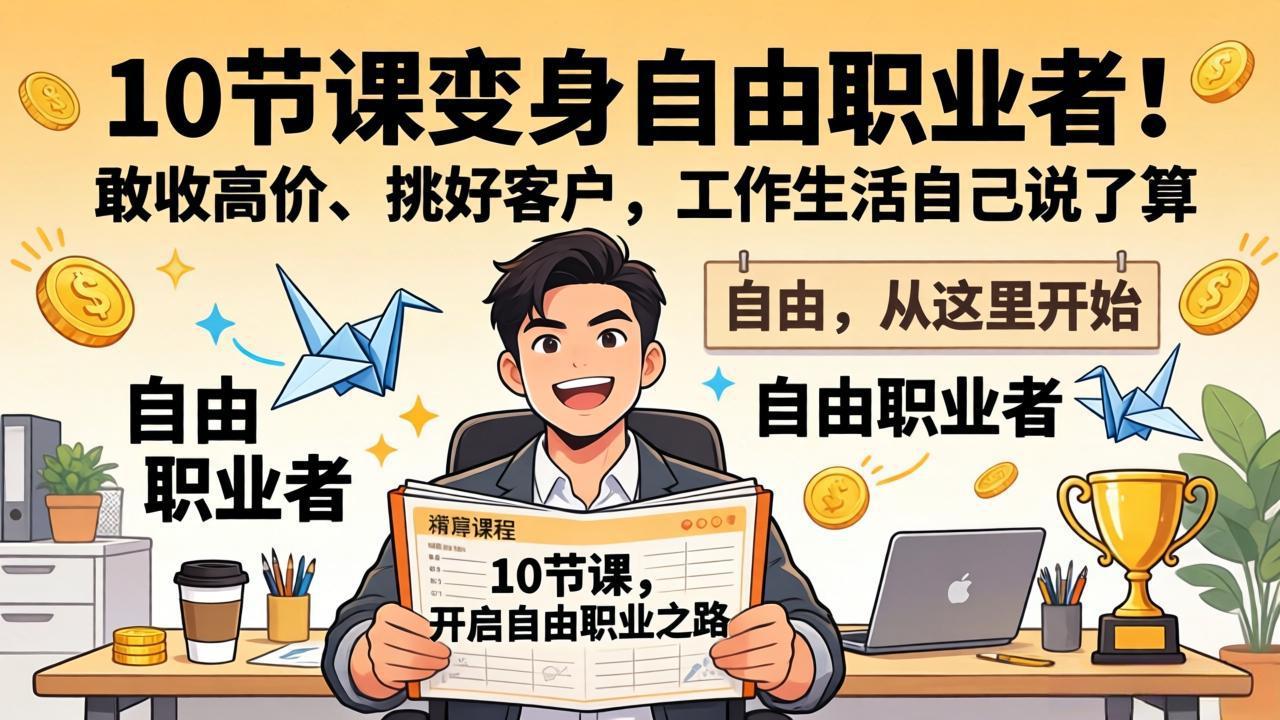 10 节课变身自由职业者！敢收高价、挑好客户，工作生活自己说了算-小艾网创