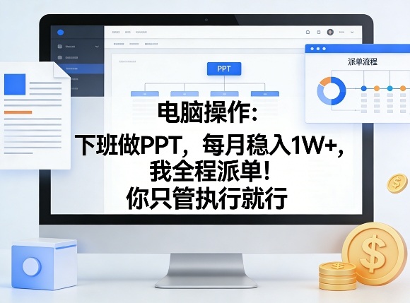 电脑操作：下班做PPT，每月稳入1W+，我全程派单！你只管执行就行【揭秘】-小艾网创