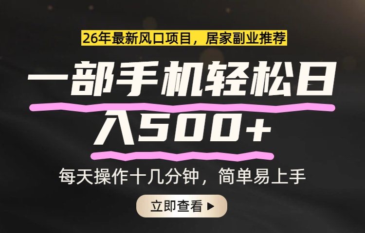 26年居家副业首选，一部手机轻松日入500+，长期稳定可做-小艾网创