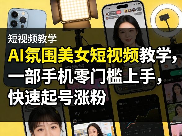 AI氛围美女短视频教学，一部手机零门槛上手，快速起号涨粉-小艾网创