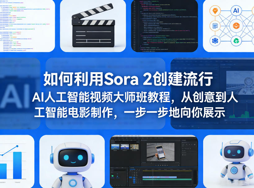 如何利用Sora 2创建流行AI人工智能视频大师班教程，从创意到人工智能电影制作，一步一步地向你展示-小艾网创