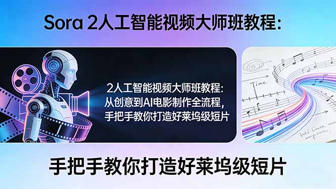 Sora 2人工智能视频大师班教程：从创意到AI电影制作全流程，手把手教你打造好莱坞级短片-小艾网创