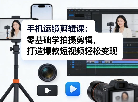 手机运镜剪辑课：零基础学拍摄剪辑，打造爆款短视频轻松变现-小艾网创