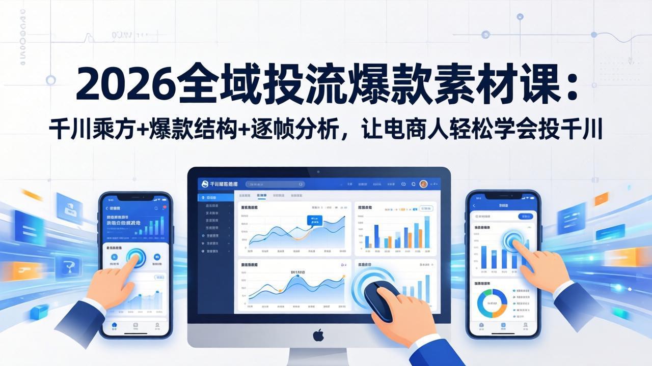 2026全域投流爆款素材课：千川乘方+爆款结构+逐帧分析，让电商人轻松学会投千川-小艾网创