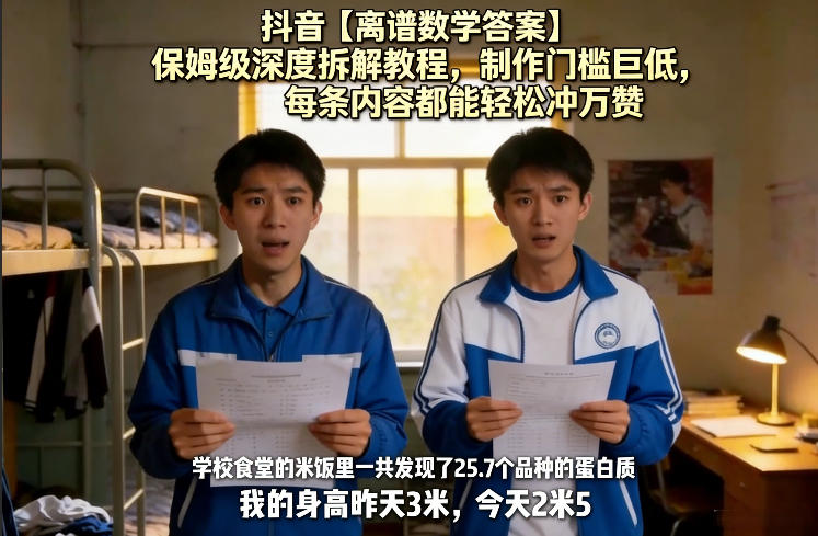抖音【离谱数学答案】保姆级深度拆解教程，制作门槛巨低，每条内容都能轻松冲万赞，附详细步骤-小艾网创