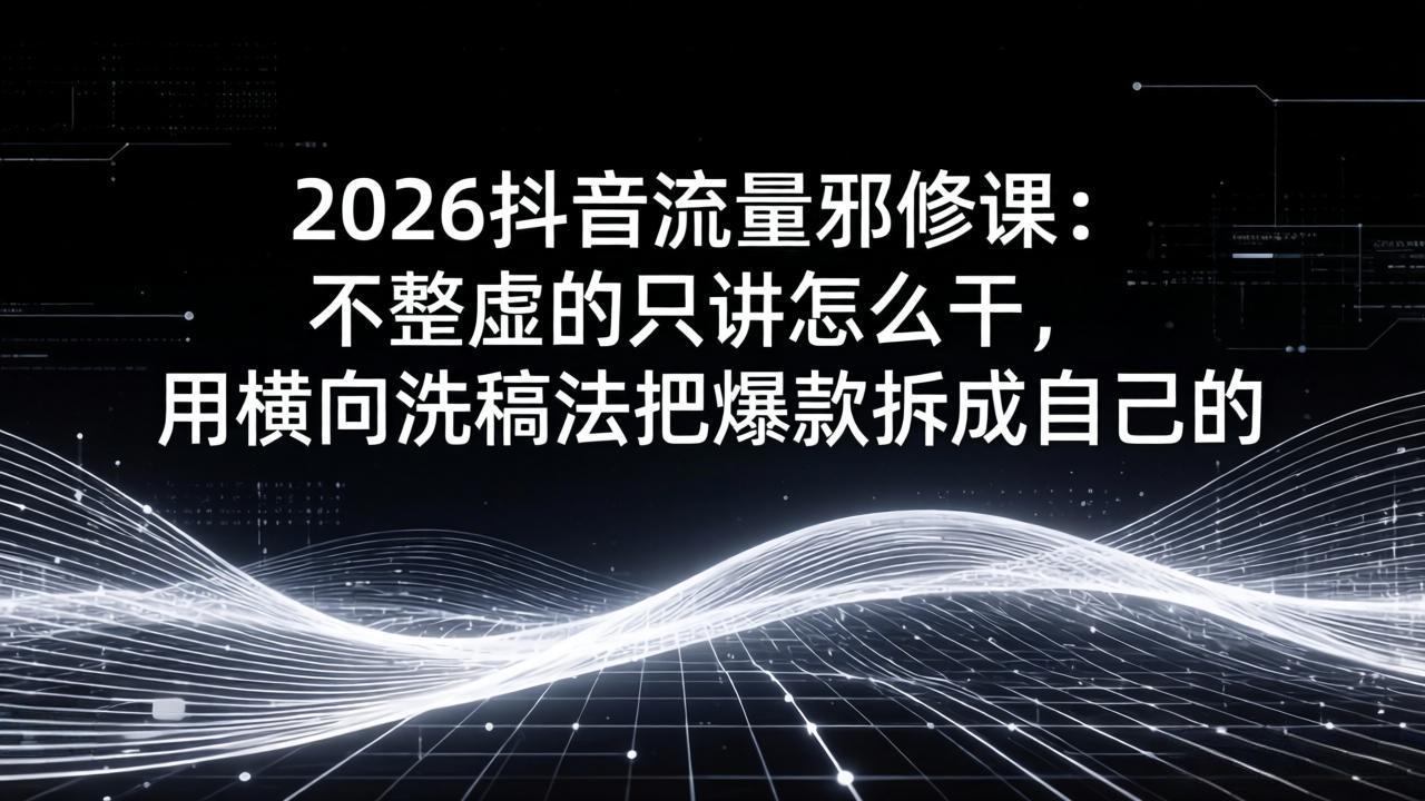 2026抖音流量邪修课：不整虚的只讲怎么干，用横向洗稿法把爆款拆成自己的-小艾网创
